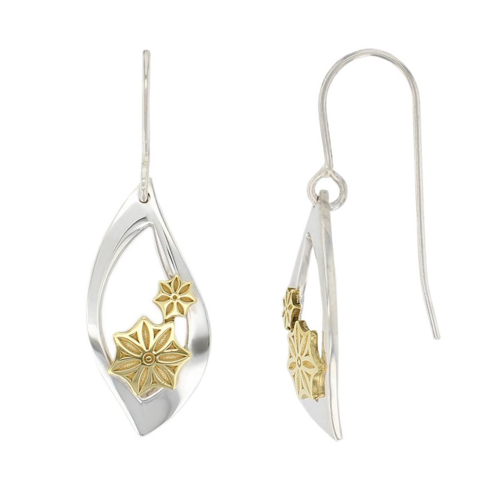 Marigold Floral silver and 18ct yellow gold drop earrings side view