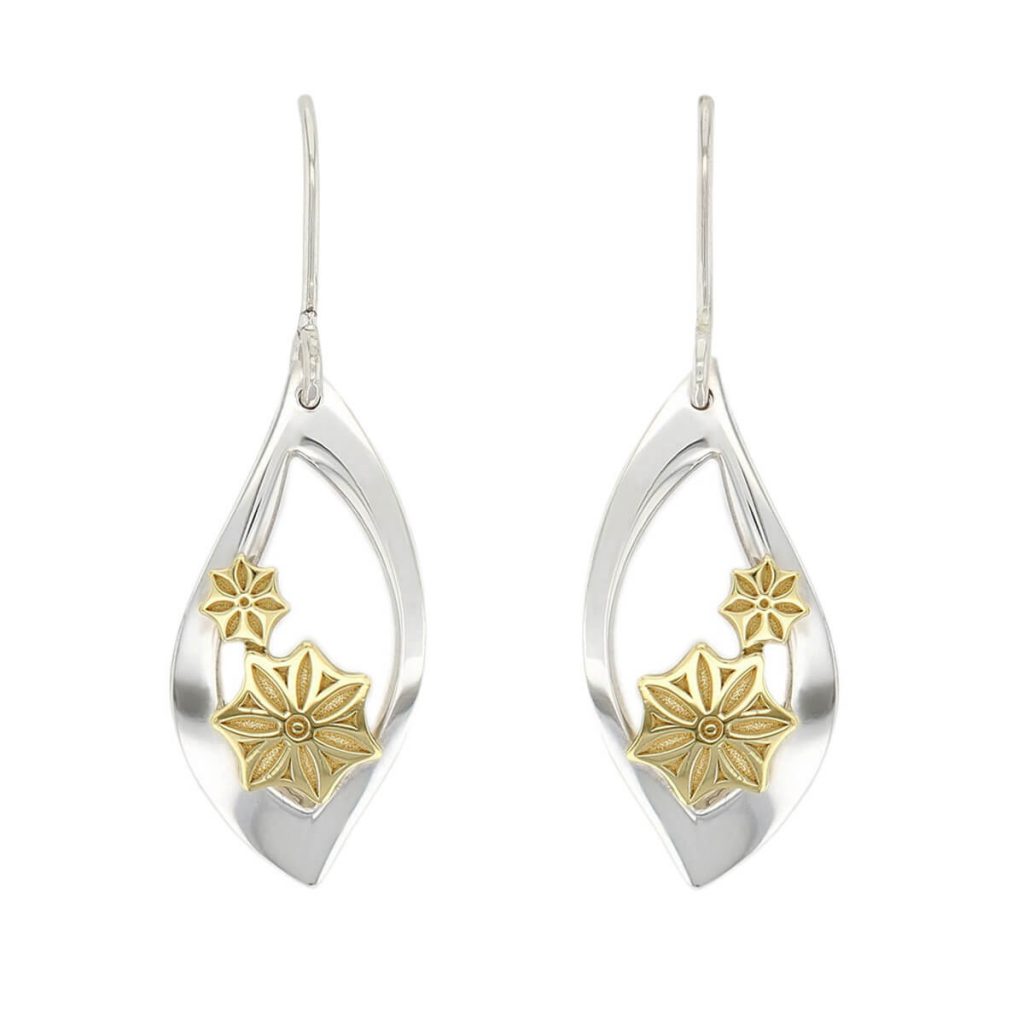Marigold Floral silver and 18ct yellow gold drop earrings