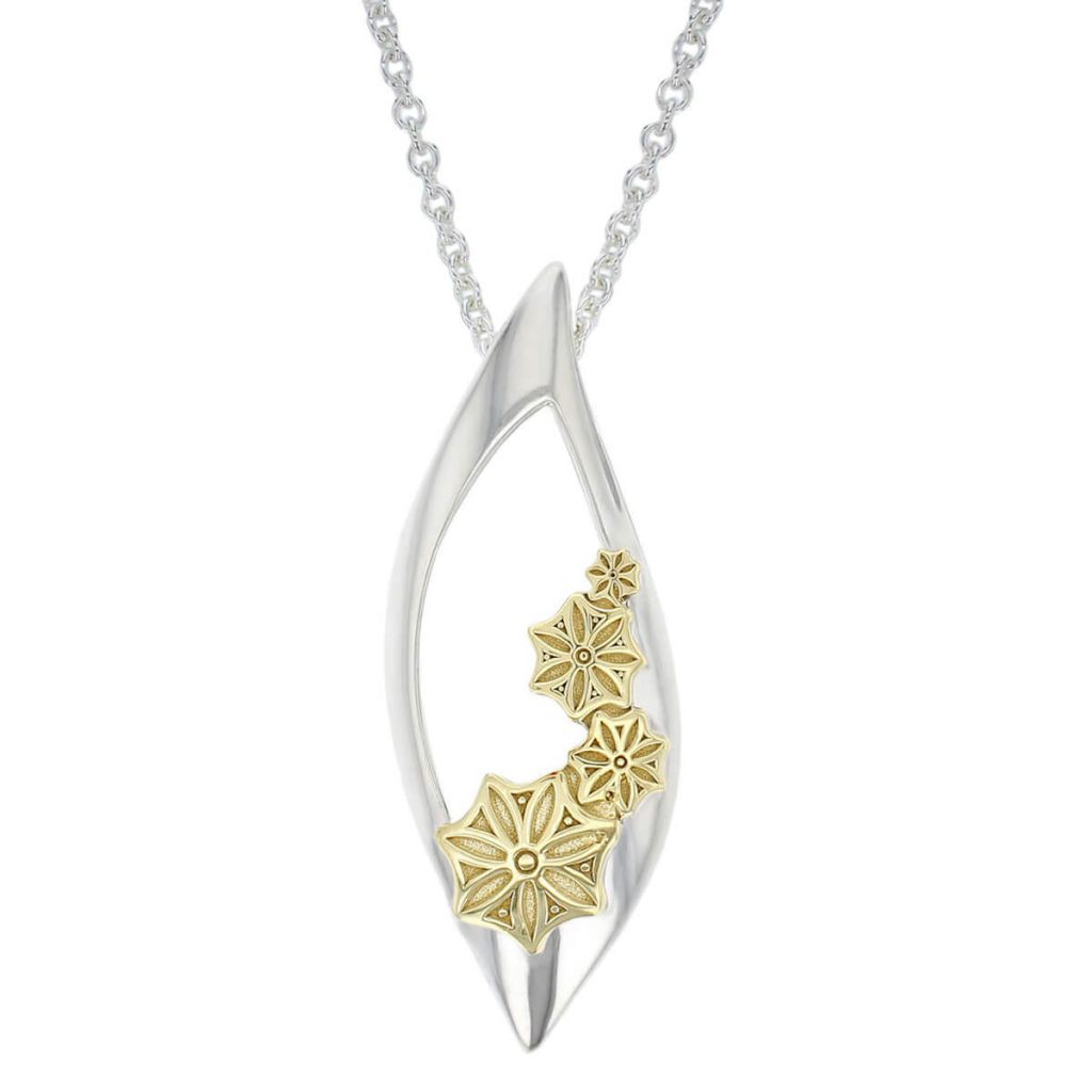 Marigold Floral small silver and 18ct yellow gold pendant with chain