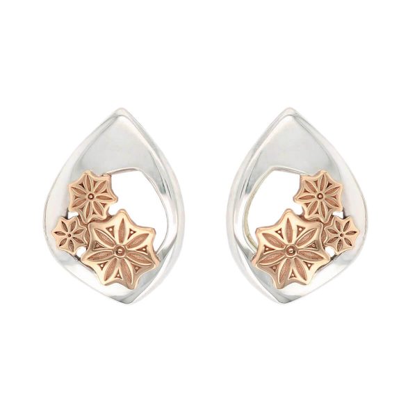 Faller Marigold Floral , pillar stone, Carndonagh, Inishowen, Co. Donegal, celtic, ancient, monastery, St, Patrick, ladies, heritage, historical, intricate carving, Christian pilgrimage, medieval, St. Columba, stud earrings, sterling silver & 18ct rose gold