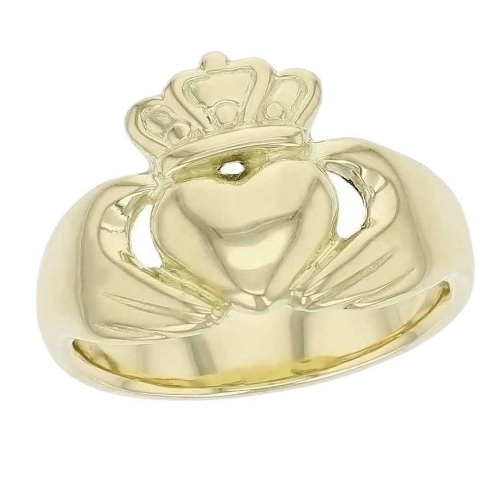mens extra large 18ct yellow gold claddagh ring