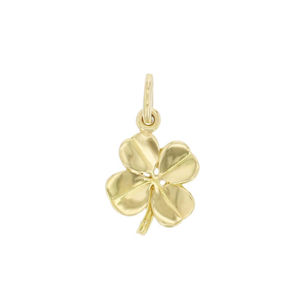 18ct yellow gold four leaf clover pendant, symbol of luck, faith, hope and love, charm, Ireland, designer handmade by Faller, Derry/ Londonderry, Irish hand crafted