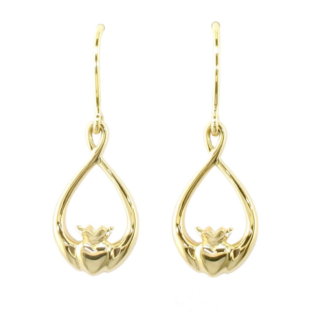 18ct yellow gold claddagh drop earrings