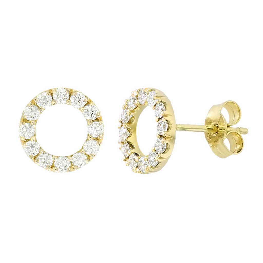 18ct yellow gold small diamond eternal circle stud earrings with side view