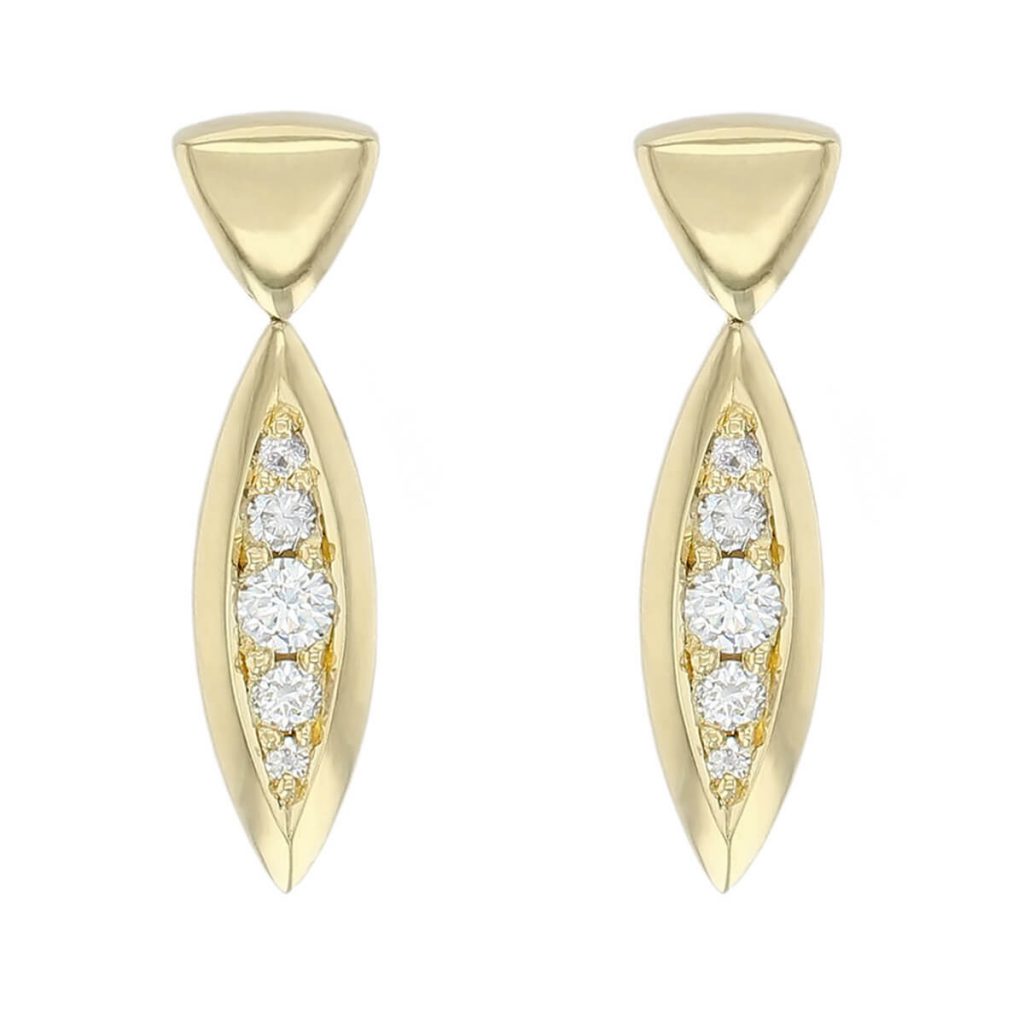 18ct yellow gold marquise shape diamond set earrings