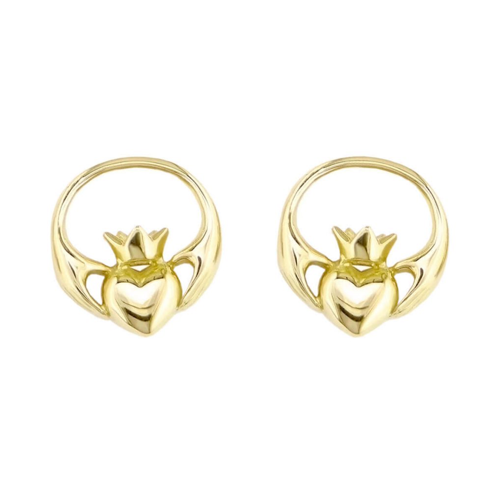 18ct yellow gold claddagh stud earrings