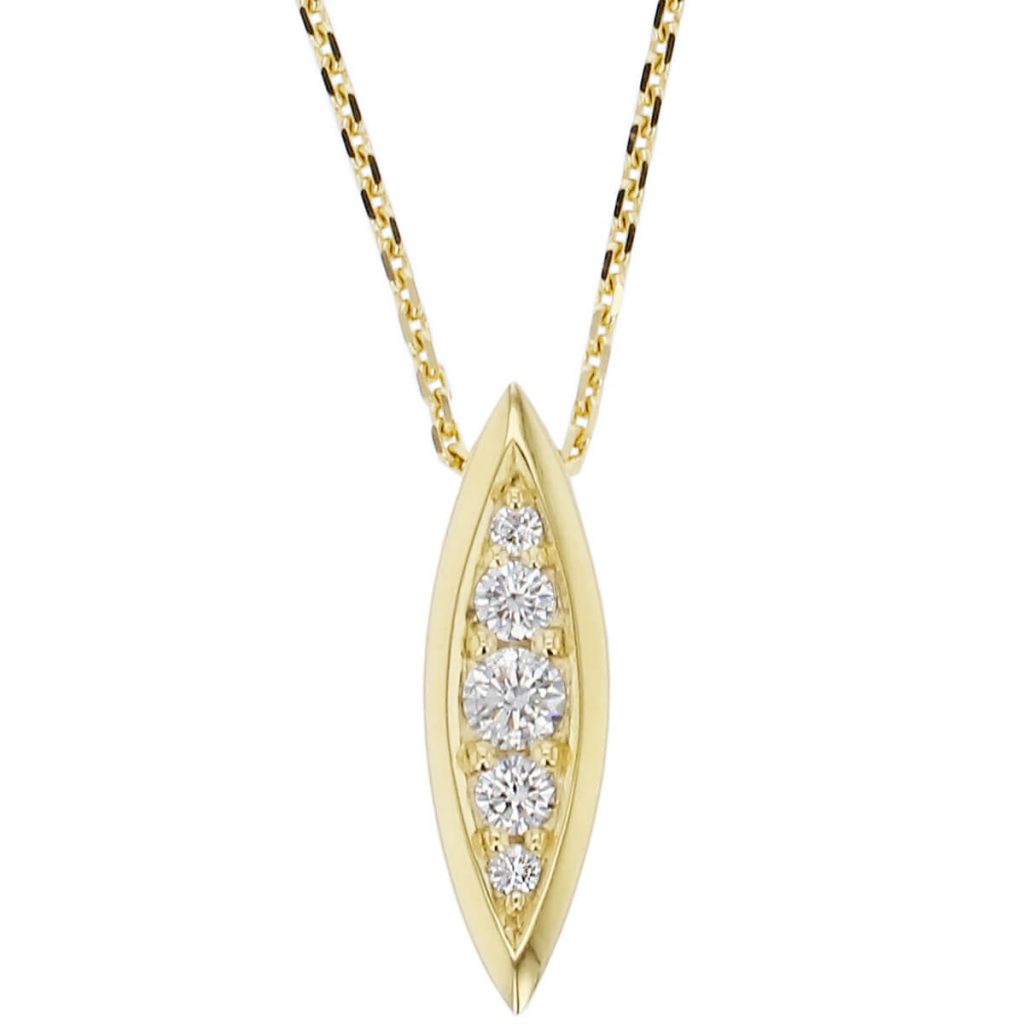 large 18ct yellow gold marquise shape diamond set ladies pendant with chain