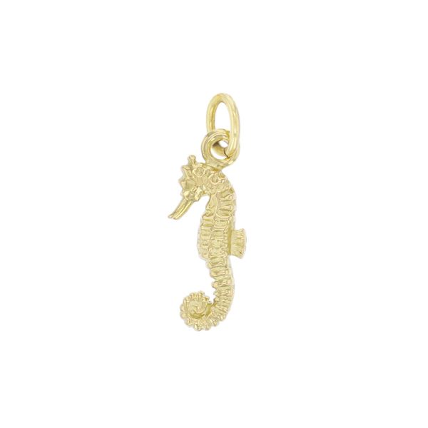 18ct yellow gold seahorse pendant, charm, Brian Boru’s harp, Trinity college, Dublin medieval, Gaelic, Irish charm, Ireland, designer handmade by Faller, hand crafted sea creature