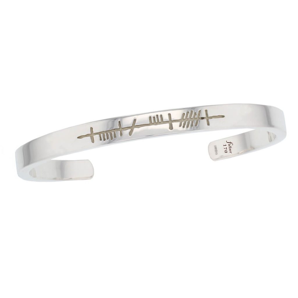 solid flat sterling silver men's torc bangle with 12 ogham inscription options