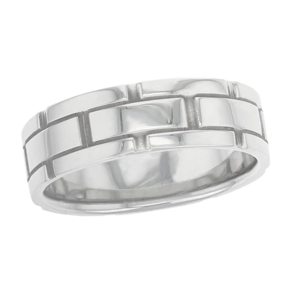 groove polished wedding ring pattern, men’s, gents, brick pattern