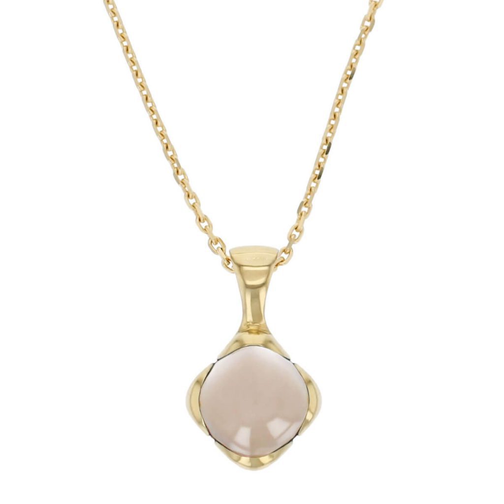 18ct yellow gold pink cushion cut cabochon rose quartz gemstone pendant, designer jewellery, gem, jewelry, handmade by Faller, Londonderry, Northern Ireland, Irish hand crafted, Kandy