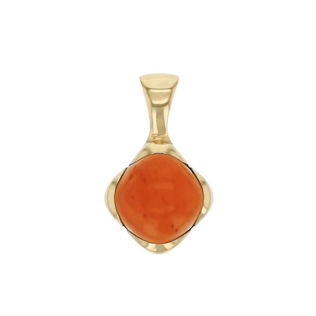 18ct yellow gold orange cushion cut cabochon carnelian gemstone pendant, designer jewellery, beryl gem, jewelry, handmade by Faller, Londonderry, Northern Ireland, Irish hand crafted, Kandy