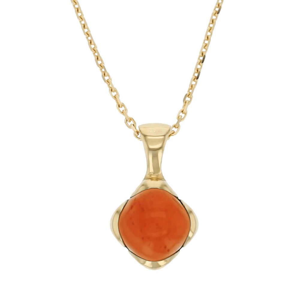 18ct yellow gold orange cushion cut cabochon carnelian gemstone pendant, designer jewellery, beryl gem, jewelry, handmade by Faller, Londonderry, Northern Ireland, Irish hand crafted, Kandy