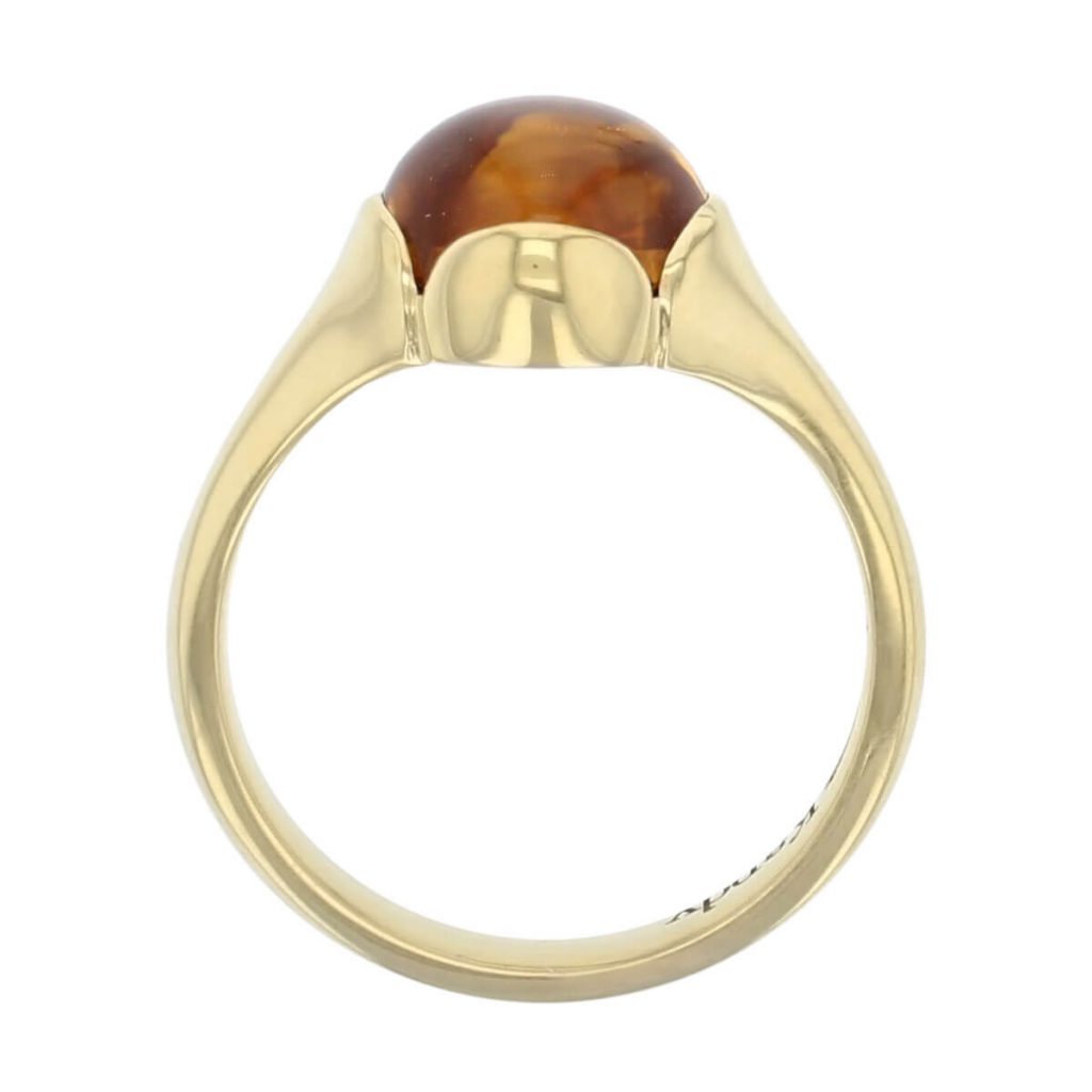 18ct yellow gold yellow cushion cut cabochon citrine gemstone dress ring, designer jewellery, quartz gem, jewelry, handmade by Faller, Londonderry, Northern Ireland, Irish hand crafted, Kandy