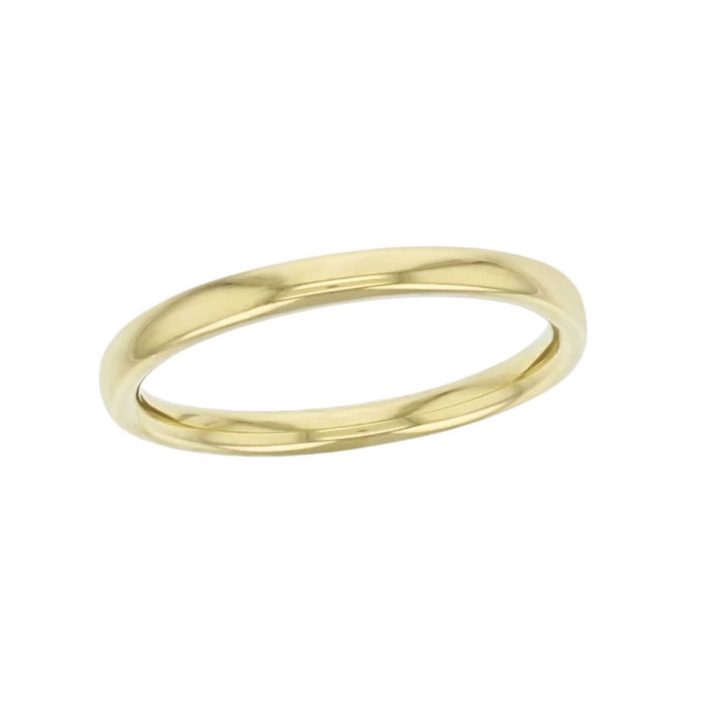 2.2mm wide 18ct yellow gold ladies wedding ring, woman's, bridal, plain, personalised engraving, court profile, comfort fit, add diamonds, marraige ring, precious jewellery by Faller of Derry/ Londonderry, jewelry