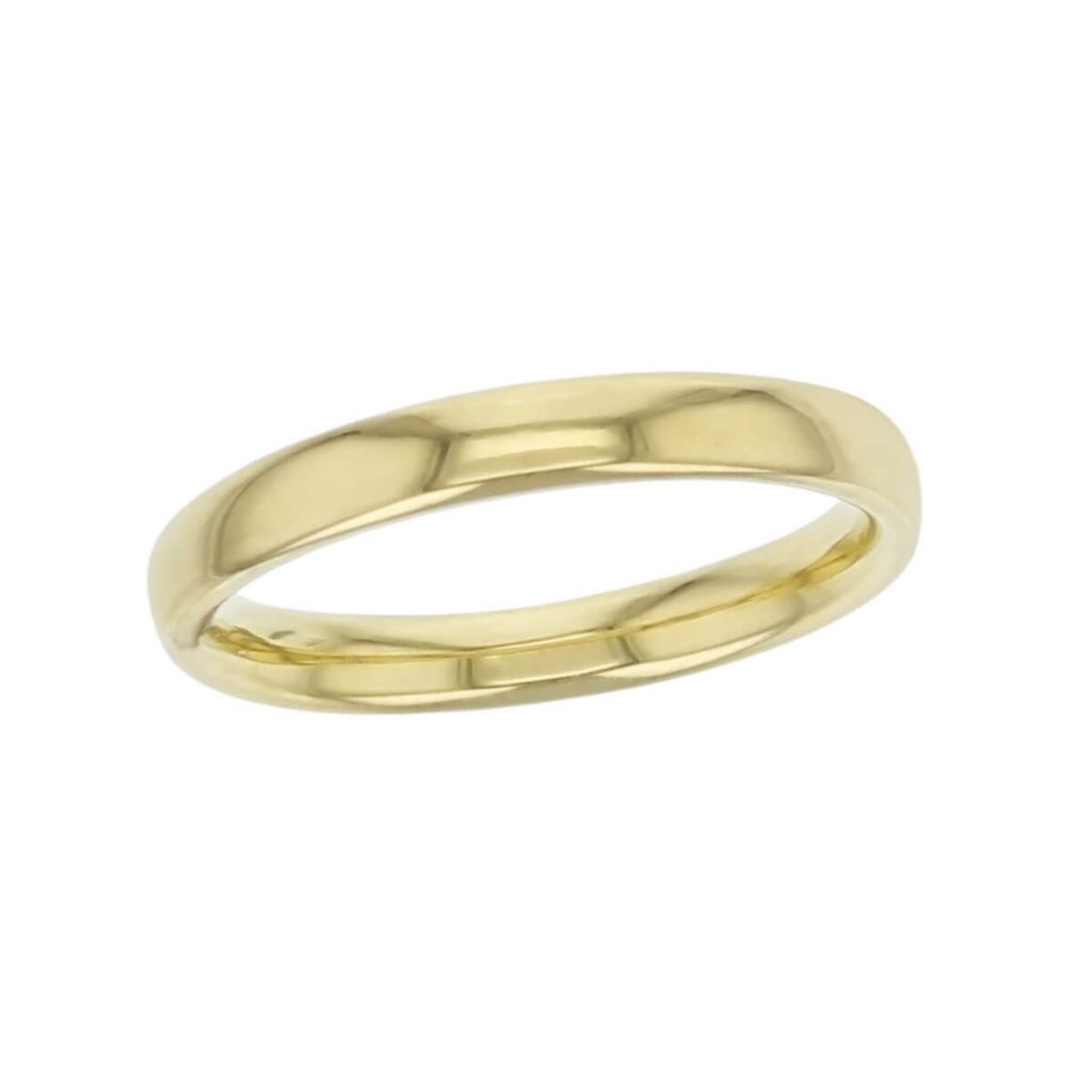 2.8mm wide 18ct yellow gold ladies wedding ring, woman's, bridal, plain, personalised engraving, court profile, comfort fit, add diamonds, marraige ring, precious jewellery by Faller of Derry/ Londonderry, jewelry