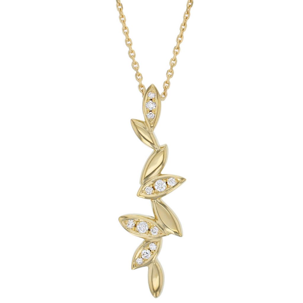 18ct yellow gold diamond falling leaves pendant with chain