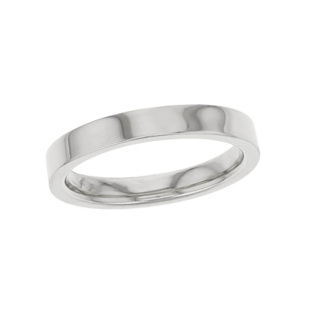 3.0mm wide platinum ladies wedding ring, woman's, bridal, plain, personalised engraving, flat profile, comfort fit, add diamonds, marraige ring, precious jewellery by Faller of Derry/ Londonderry, jewelry