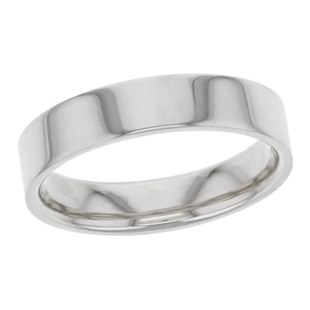5.0mm wide platinum men’s wedding ring, gents, bridal, plain, personalised engraving, flat profile, comfort fit, add pattern, marraige ring, precious jewellery by Faller of Derry/ Londonderry, jewelry
