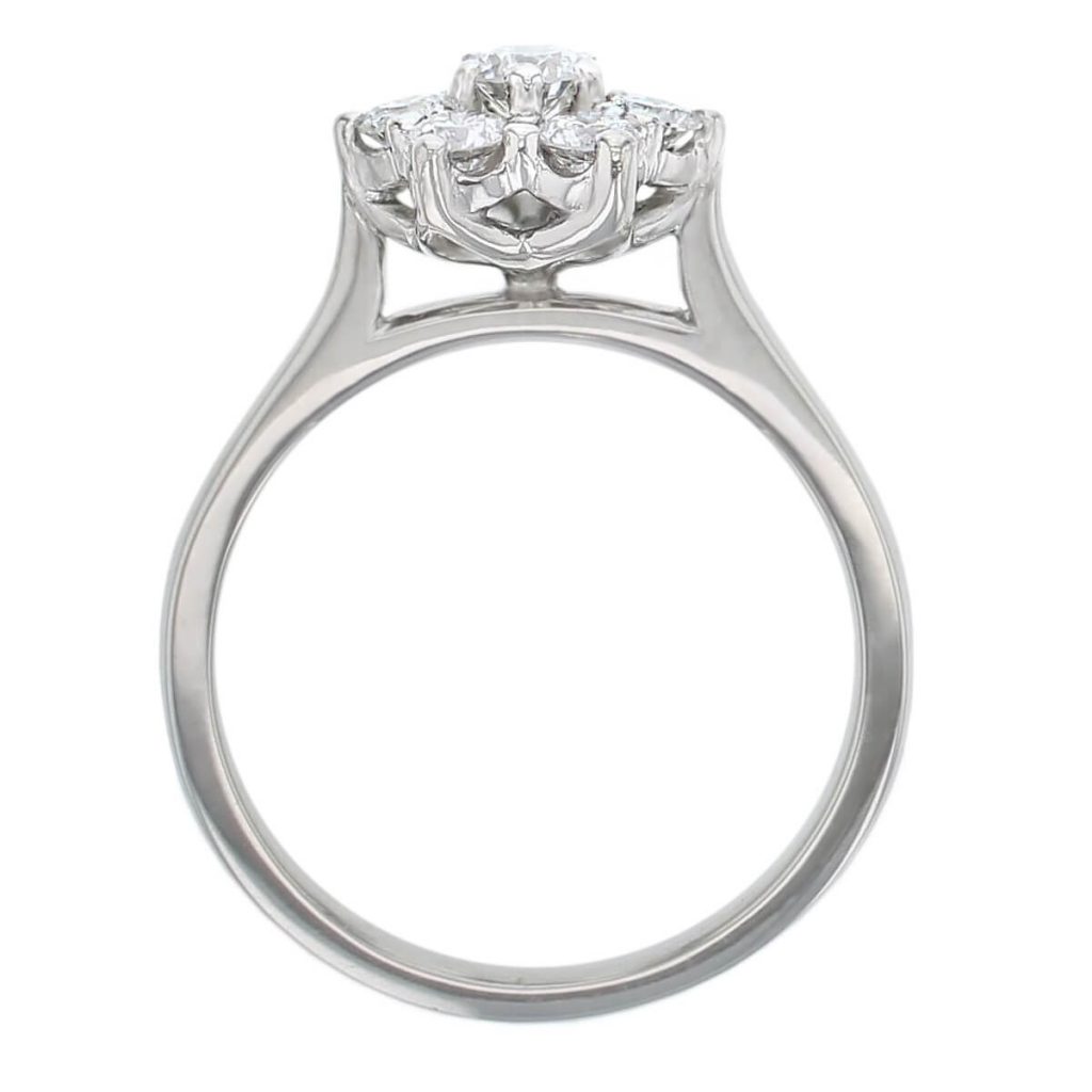 round brilliant cut diamond cluster engagement ring, platinum, designer, handmade by Faller, hand crafted, betrothal, promise, precious jewellery, jewelry, hand crafted dress ring