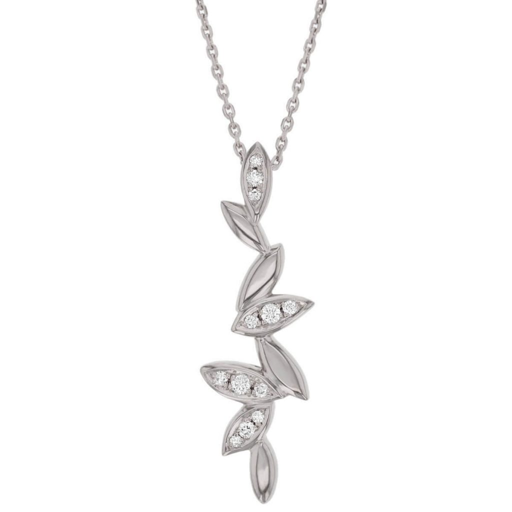 18ct white gold diamond falling leaves pendant with chain