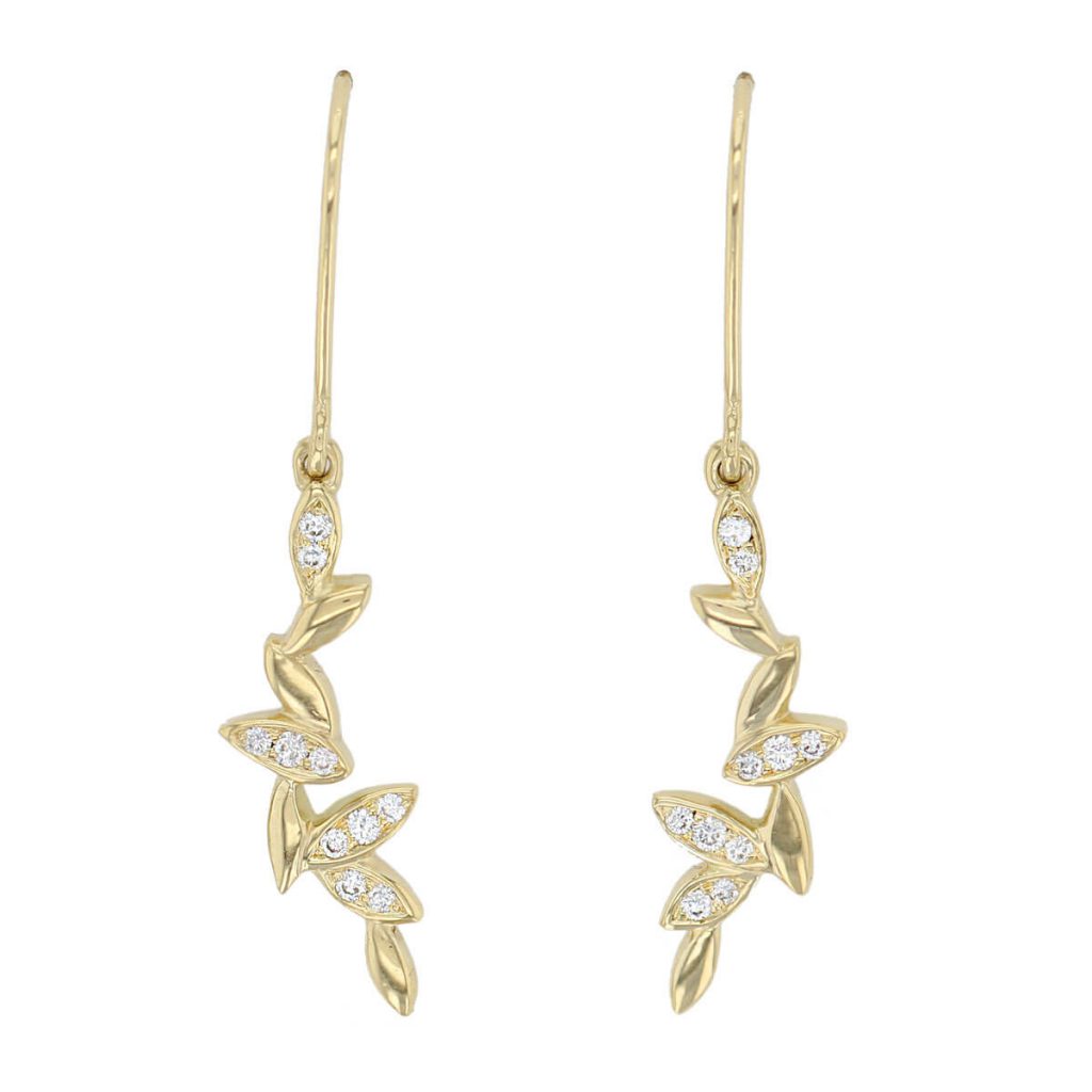 18ct yellow gold diamond falling leaves drop earrings