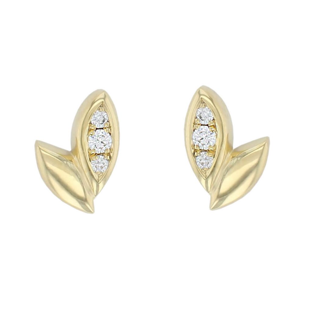 18ct yellow gold diamond falling leaves stud earrings