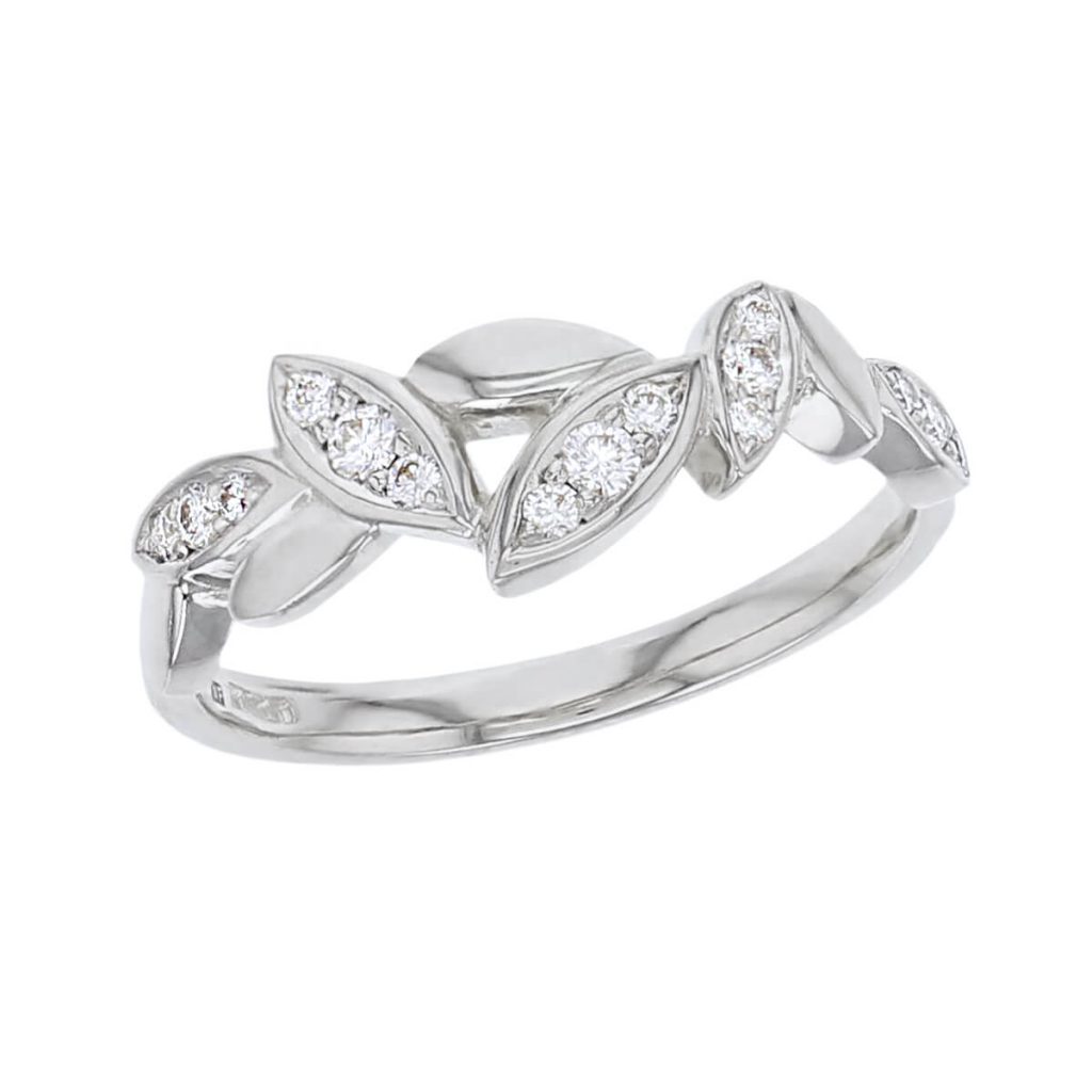 platinum diamond falling leaves ring