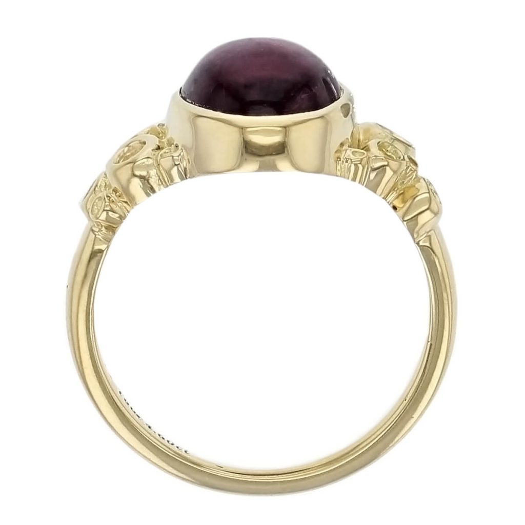 Kandy Fizz 18ct yellow gold pink oval cut cabochon tourmaline gemstone ladies dress ring, designer jewellery, gem, jewelry, handmade by Faller, Londonderry, Northern Ireland, Irish hand crafted