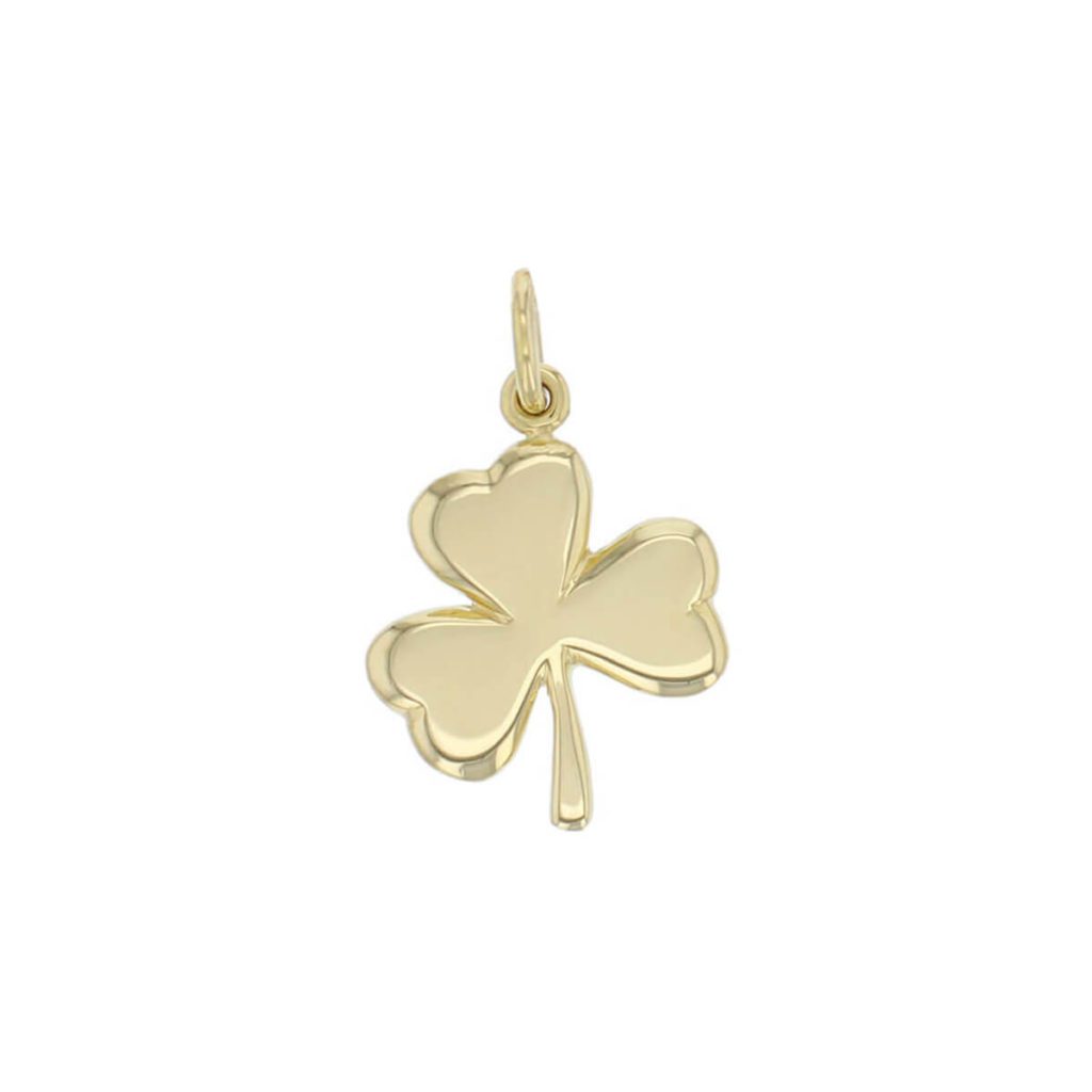 18ct yellow gold shamrock pendant, symbol of St. Patrick, holy trinity, Ireland, faith, hope, love, charm, designer handmade by Faller, Derry/ Londonderry, Irish hand crafted, clover