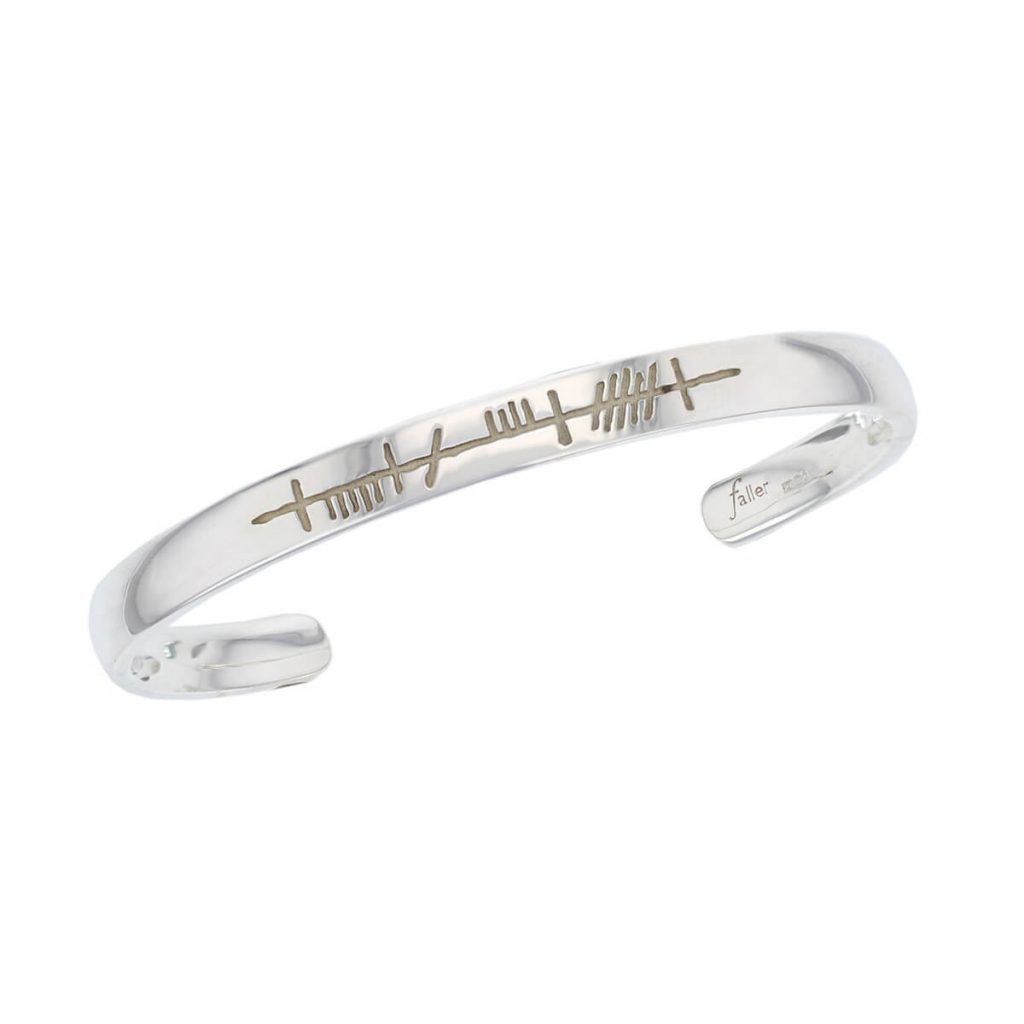 solid curved sterling silver ladies torc bangle with 12 ogham inscription options