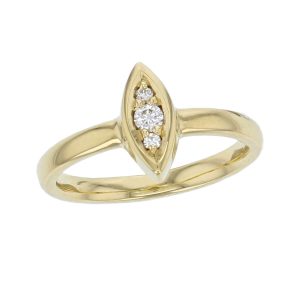 small 18ct yellow gold marquise shape diamond set ladies ring