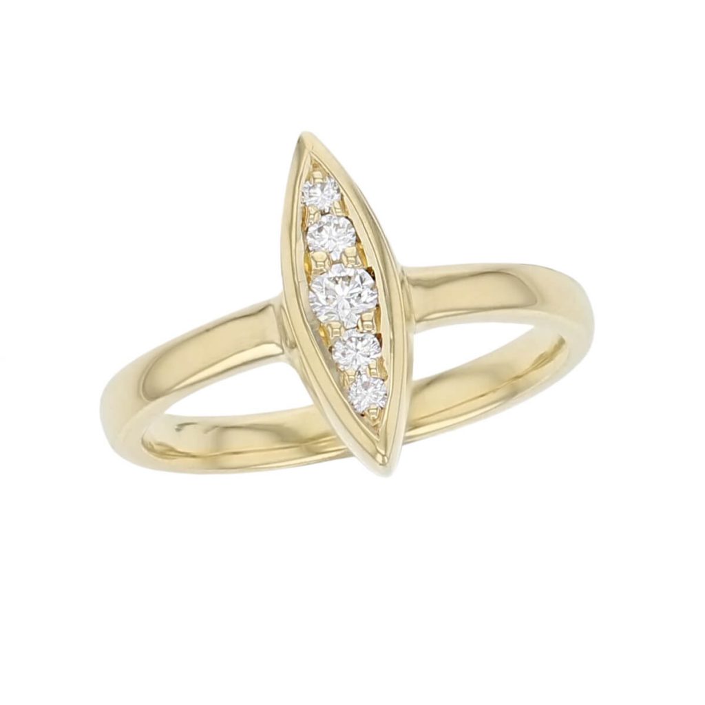 Medium 18ct yellow gold marquise shape diamond set ladies ring