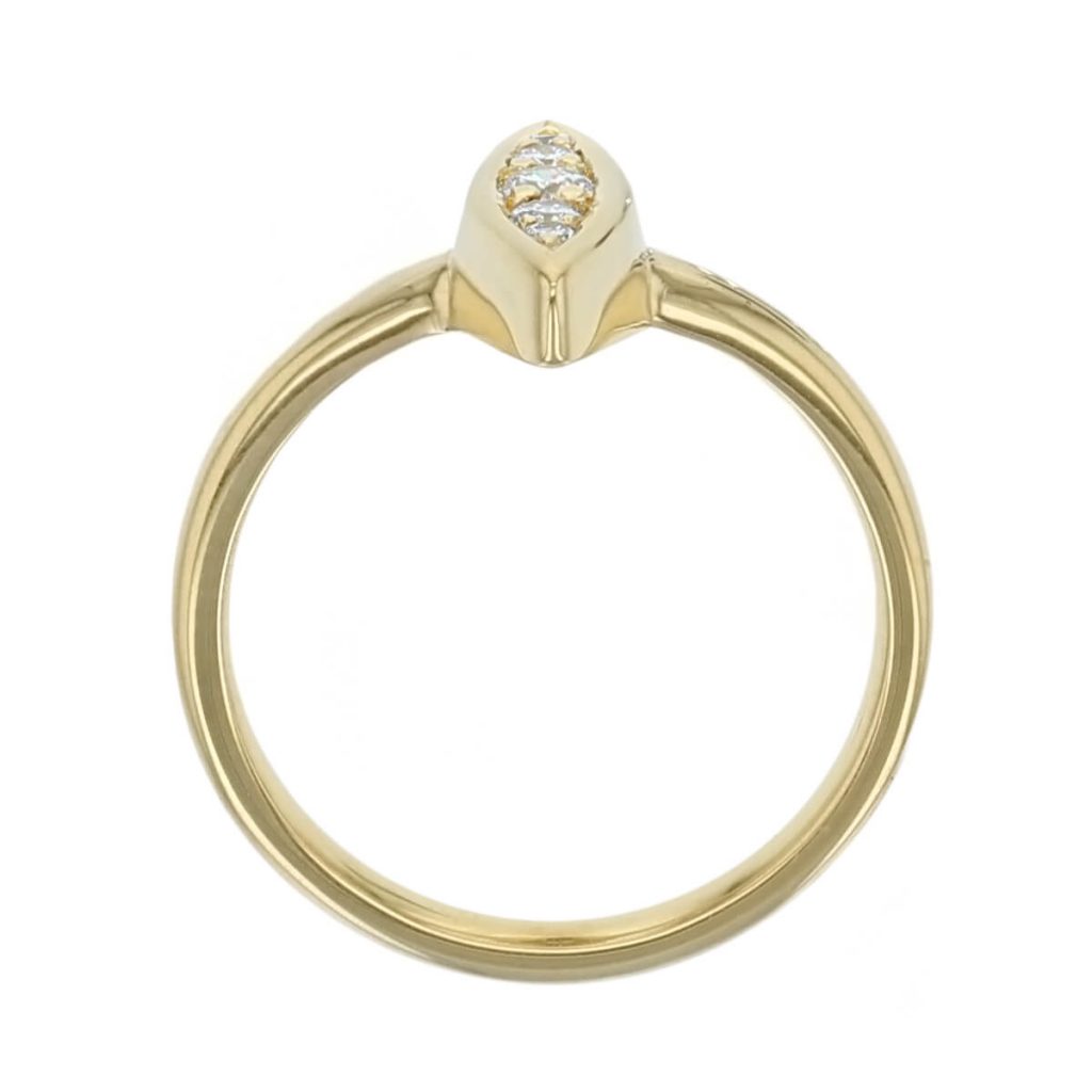 Medium 18ct yellow gold marquise shape diamond set ladies ring side view
