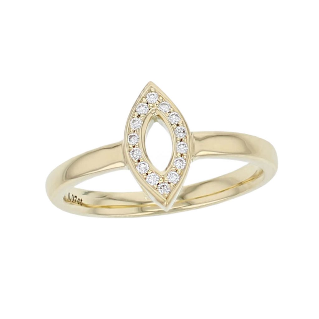 18ct yellow gold open marquise shape diamond set ladies ring