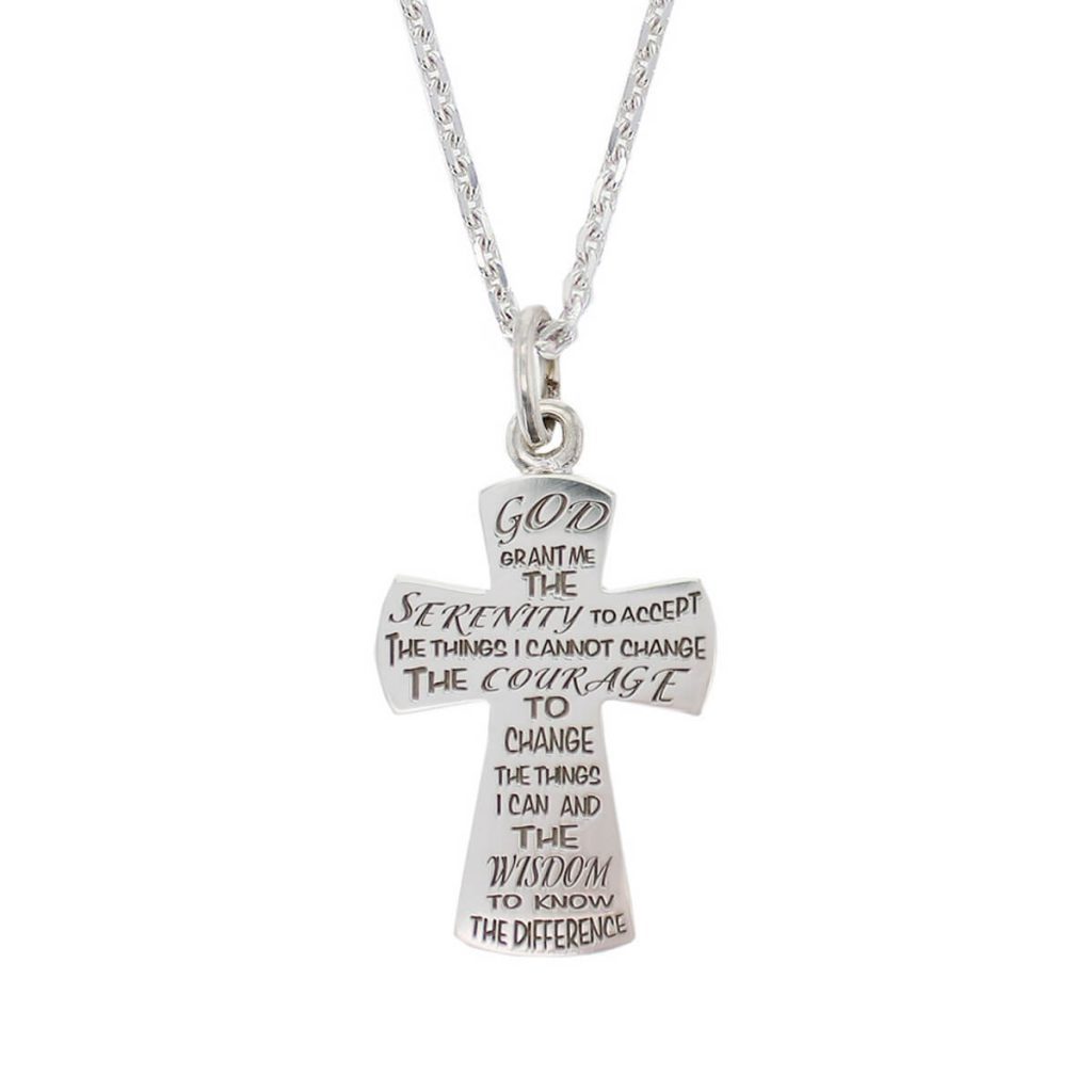 serenity prayer cross solid sterling silver pendant and chain