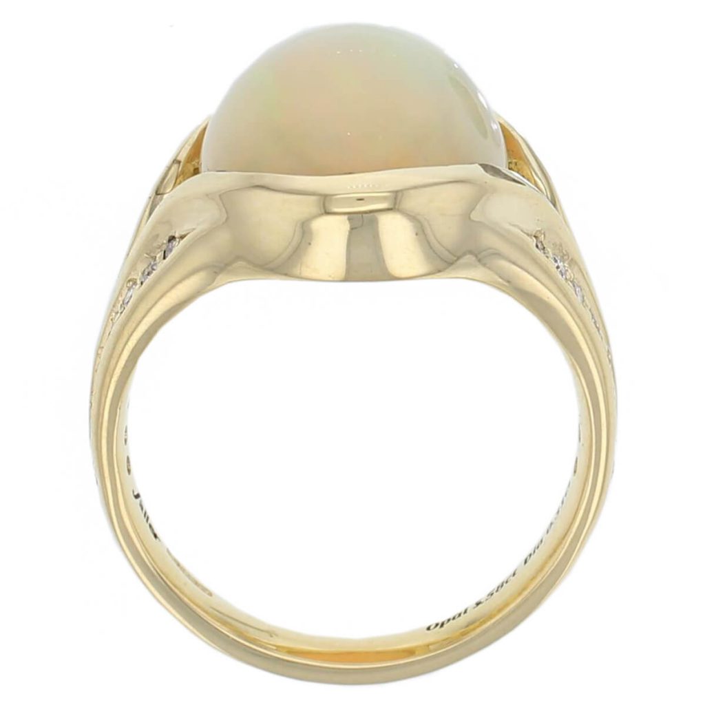 opal diamond ring, 18ct yellow gold oval cut cabochon opal gemstone & diamond multistone dress ring, designer jewellery, gem, jewelry, handmade by Faller, Londonderry, Northern Ireland, Irish hand crafted, shoulder set