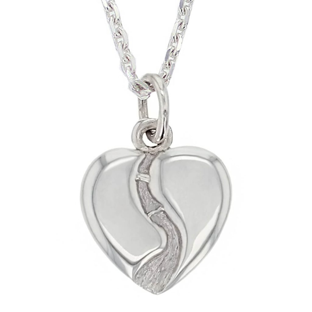 Large Heart of Derry sterling silver pendant with chain, front view