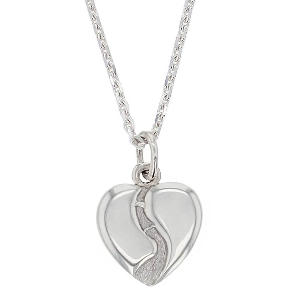 small Heart of Derry sterling silver pendant with chain, front view