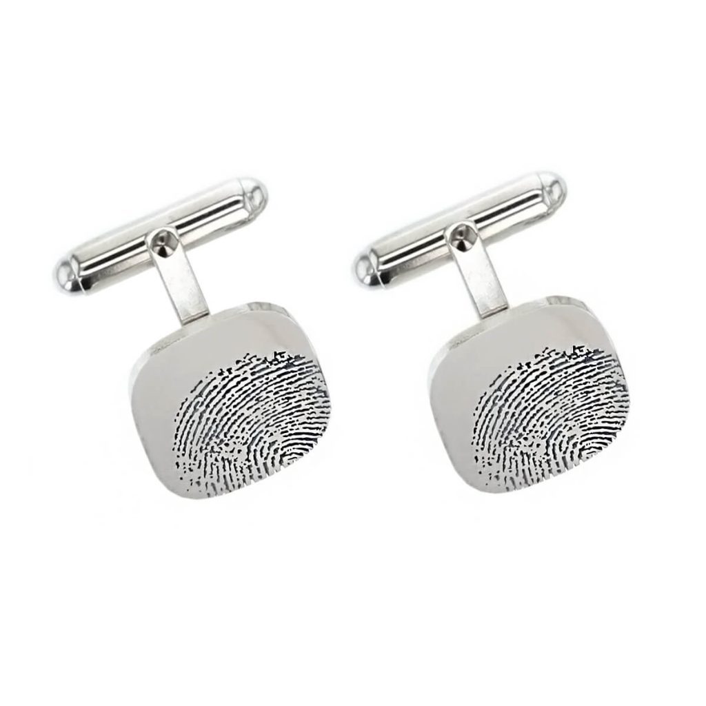 fingerprint engraved silver cufflinks