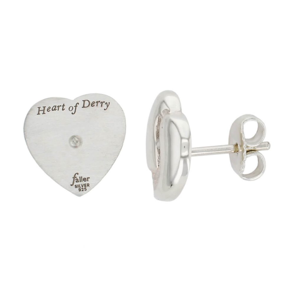 Heart of Derry silver stud earrings, back & side views