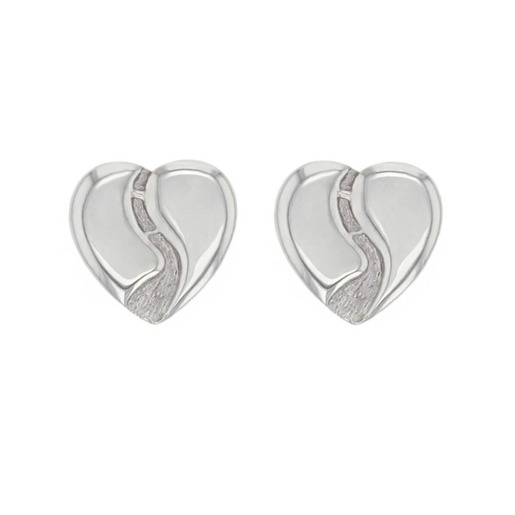 Heart of Derry sterling silver stud earrings, front view