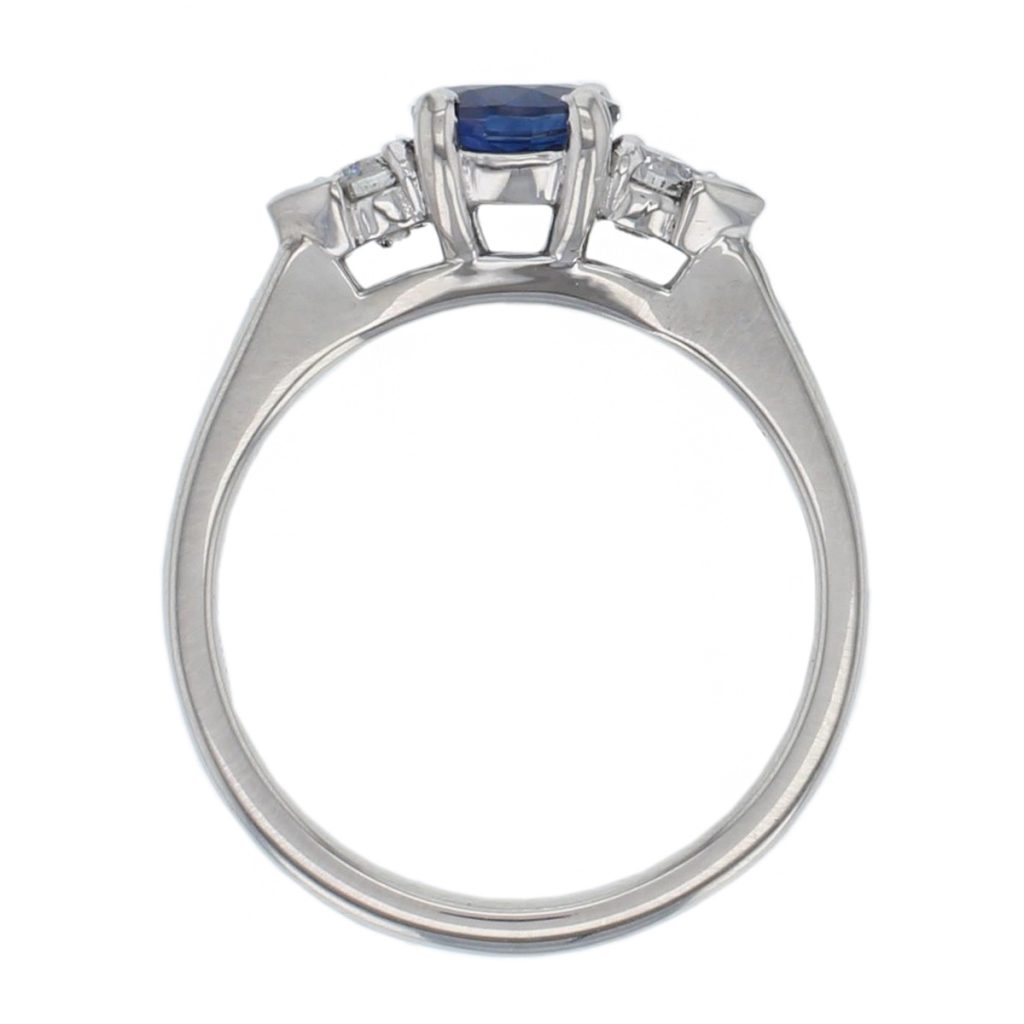 platinum ladies round brilliant cut blue sapphire & diamond designer trilogy engagement ring