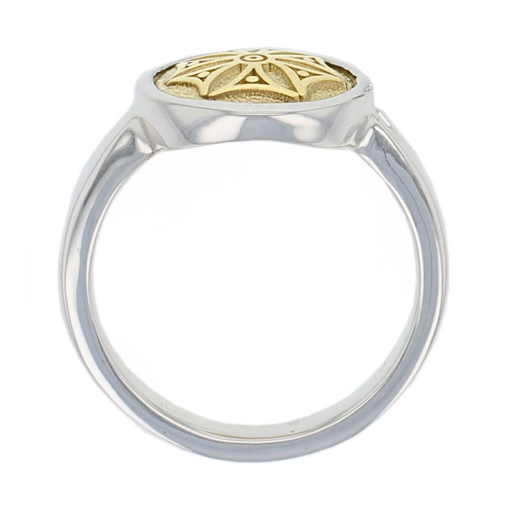 Marigold pillar stone detail 18ct yellow gold silver ring side view