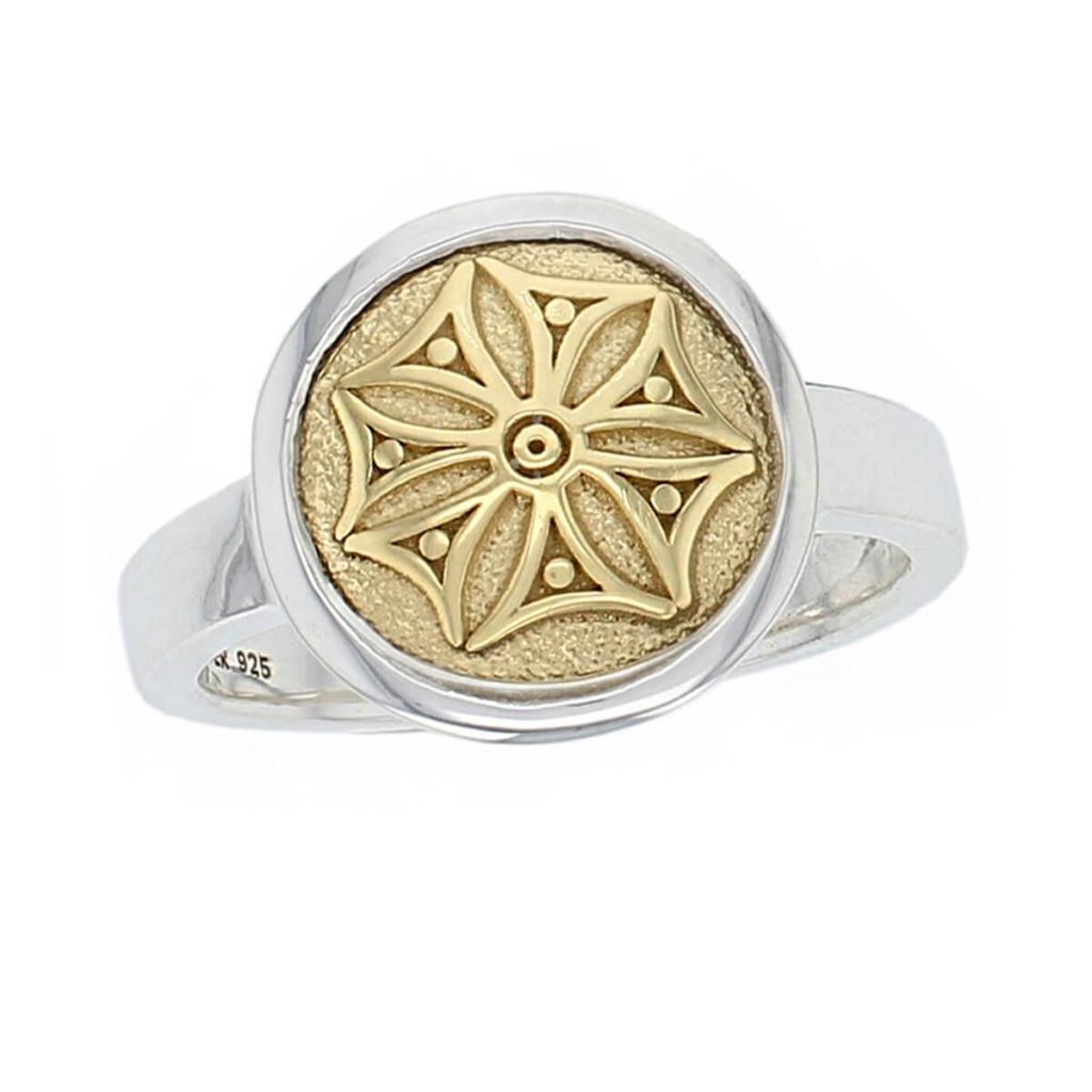 Marigold pillar stone detail 18ct yellow gold silver ring