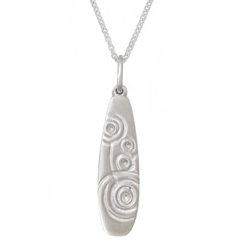 Prehistoric rock art, Ardmore Gallan small sterling silver pendant and chain, front view