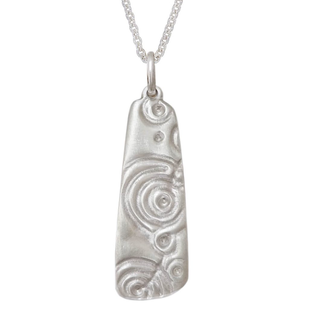 Prehistoric rock art, Ardmore Gallan large sterling silver pendant and chain, front view