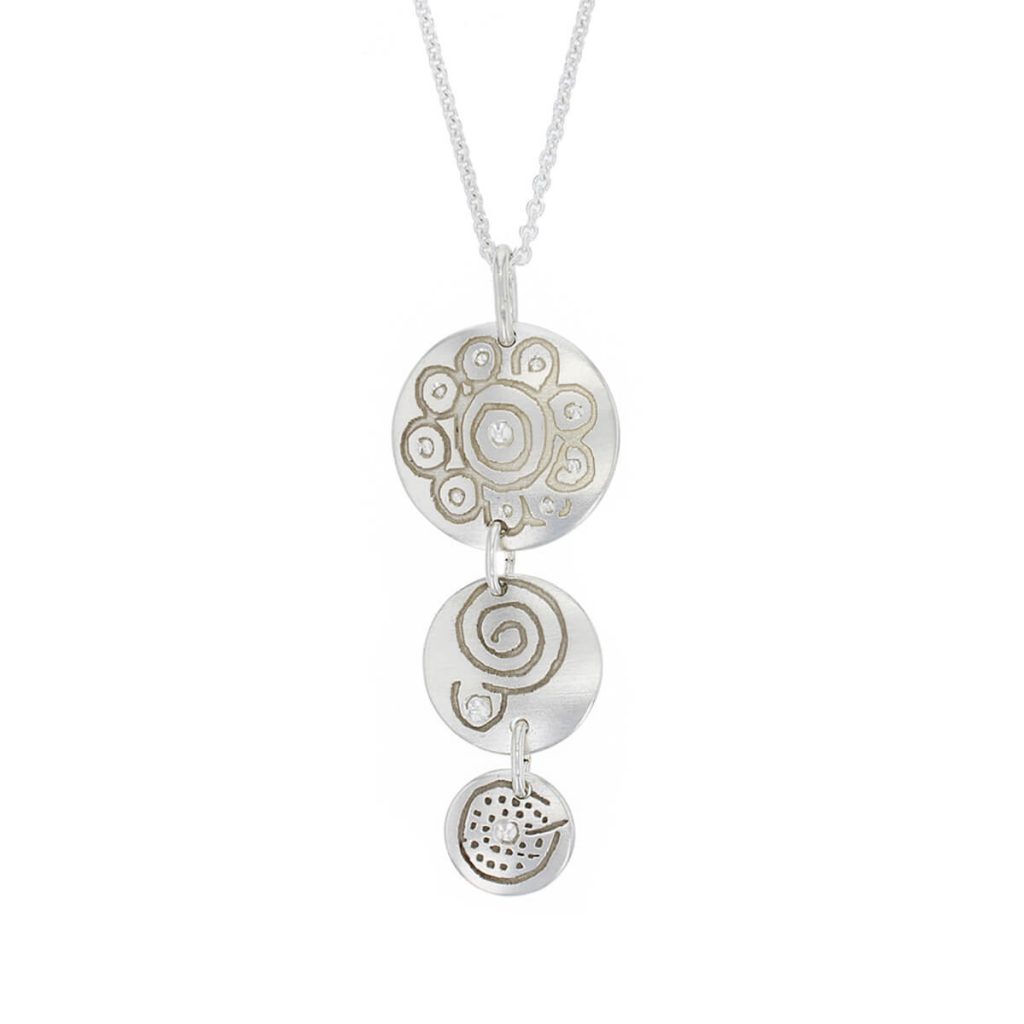 Prehistoric rock art, Isle of Doagh sterling silver 3 disc pendant and chain