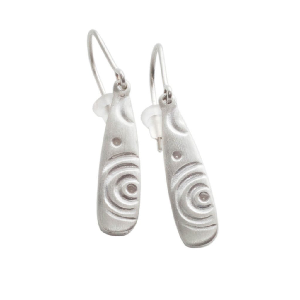 Prehistoric rock art, Ardmore Gallan sterling silver drop earrings,