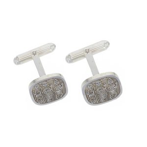 Miosach Shrine jewellery, mens gifts, men's gifts, men's jewellery, hertitage cufflinks, St. Columba, St. Colmcille, St. Patrick, St. Brigid, silver cufflinks, medieval jewellery